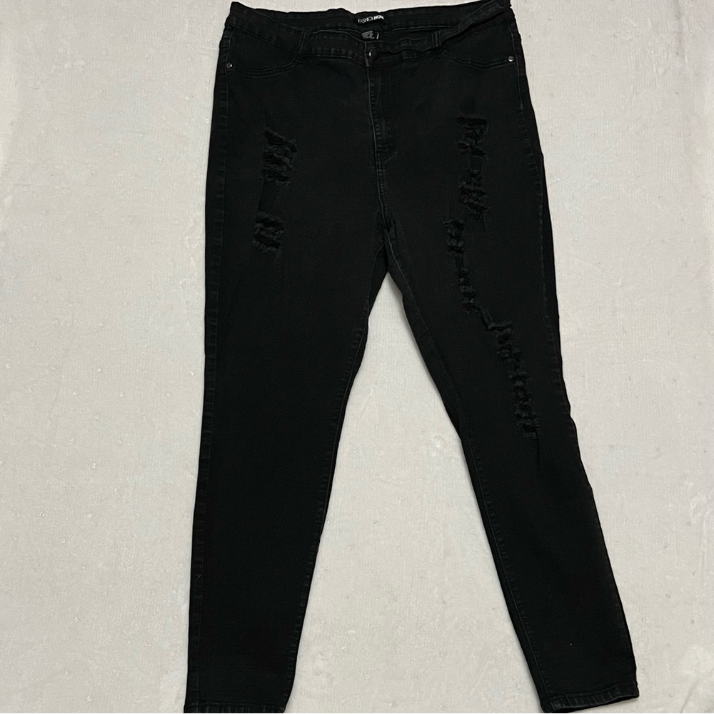Fashion Nova Size 20 Curvy Black Distressed High Rise Skinny Jeans Stretch - Picture 5 of 10